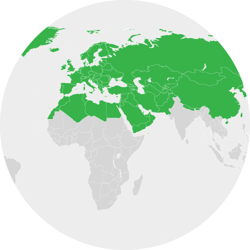 Евразия (кроме тропиков), Северная Африка, Гренландия